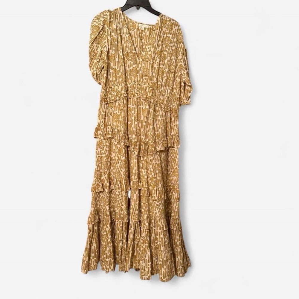 Anna cate designer gold brown orange dress multicolor large